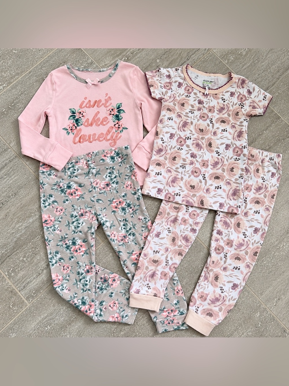 Girls 4T Pajama Set Bundle 2 Piece Floral Cotton PJs Nicole Miller Chick Pea